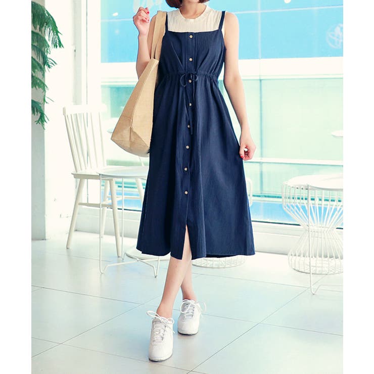 BPN ワンピース HOTPING(ホッピン)フロントボタンワンピース夏，マスタード ワンピース