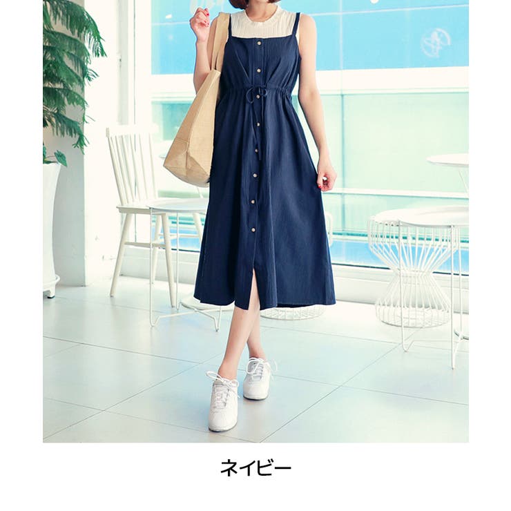 HOTPING(ホッピン)フロントボタンワンピース夏，マスタード ワンピース
