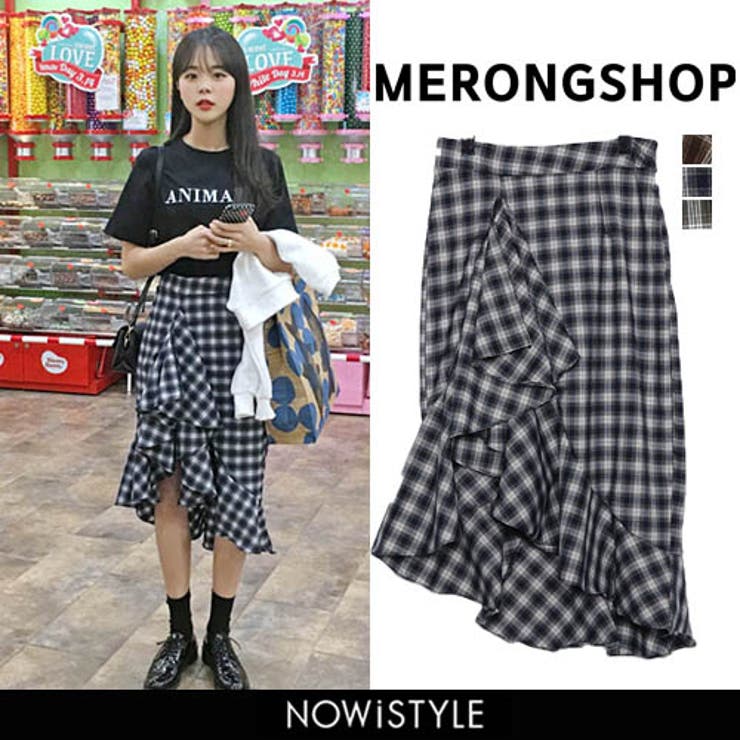 Merongshopチェックアンバランスフリルロングスカート 韓国 品番 Nwiw 3rd Spring サードスプリング のレディースファッション通販 Shoplist ショップリスト