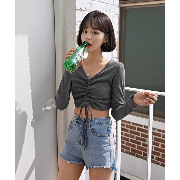MERONGSHOPストリングクロップドTシャツ韓国 韓国ファッション