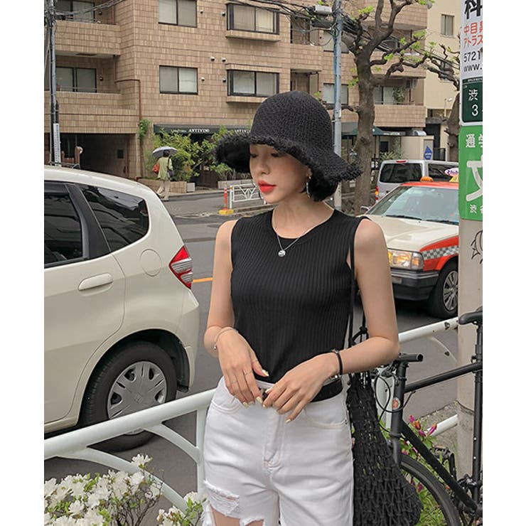 MERONGSHOPリブニットタンクトップ韓国 韓国ファッション