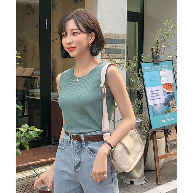 MERONGSHOPリブニットタンクトップ韓国 韓国ファッション