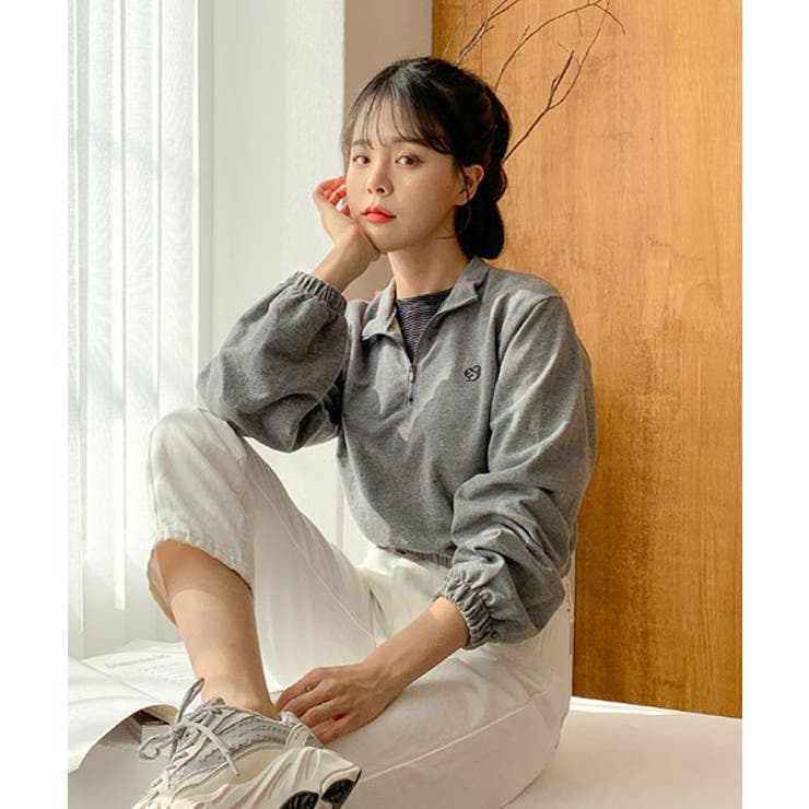 【MIM the wardrobe】ハローワールドLOVE Tシャツ★韓国 MERONGSHOPハーフジップクロップtシャツ韓国 韓国ファッション
