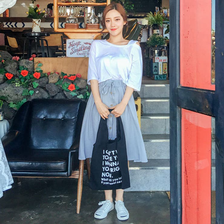 MERONGSHOP肩紐ボックスTシャツ 韓国 韓国ファッション[品番