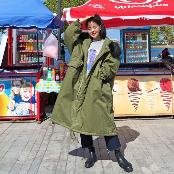 MERONGSHOPリアルファーミリタリーロングコート 韓国 韓国ファッション 