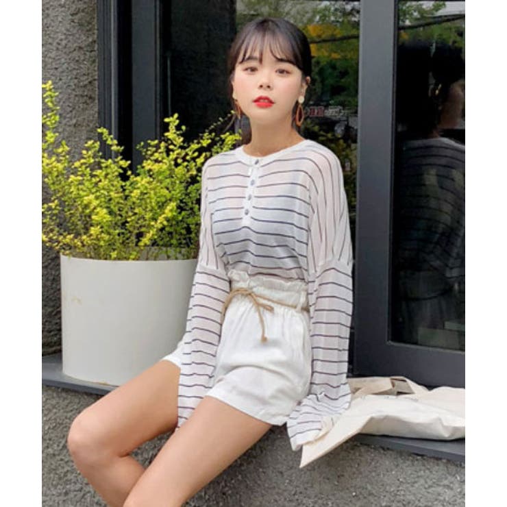 MERONGSHOPシースルーボーダーTシャツ韓国 韓国ファッション
