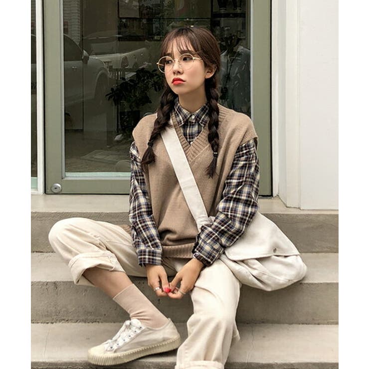 MICHYEORAシンプルチェックシャツ 韓国 韓国ファッション[品番