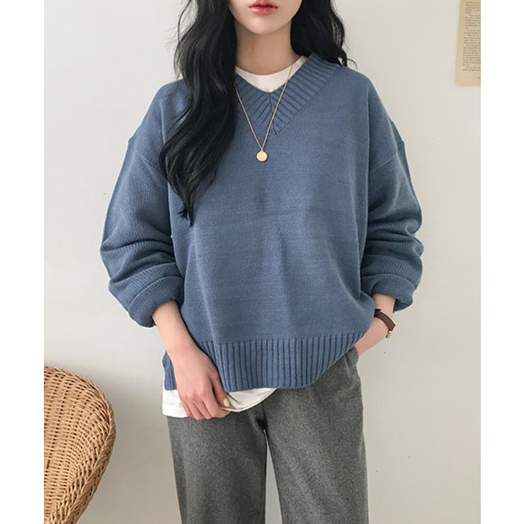 MICHYEORAVネック春ニット韓国 韓国ファッション ニット[品番