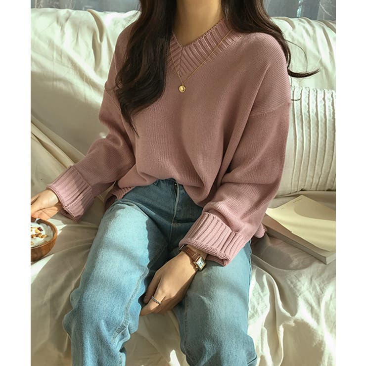 MICHYEORAVネック春ニット韓国 韓国ファッション ニット[品番
