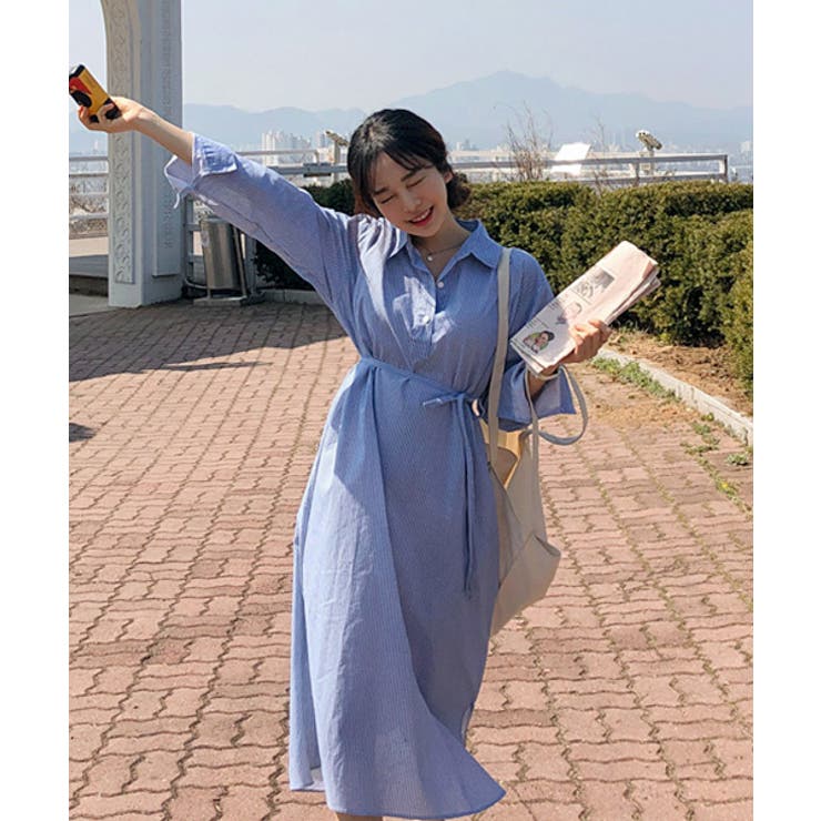 MICHYEORAストライプシャツワンピース韓国韓国ファッション