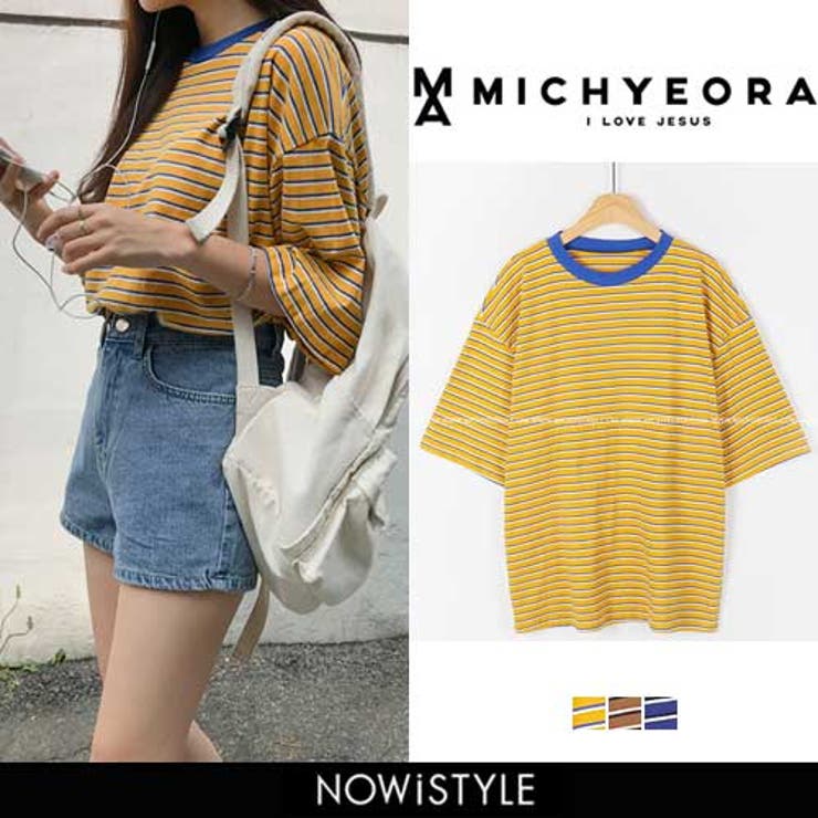 MICHYEORAマルチボーダーTシャツ韓国韓国ファッション トップス