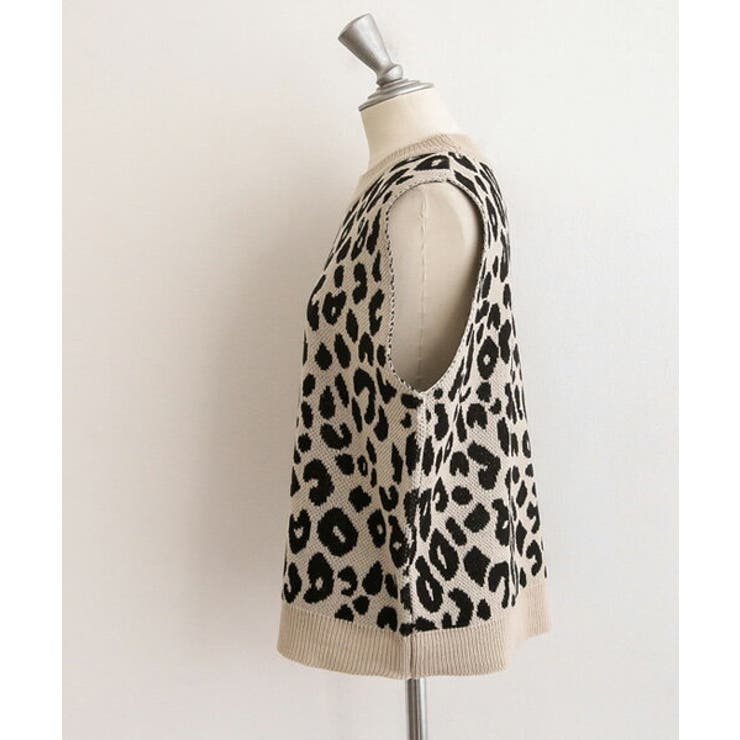 NANING9レオパード柄ニットベスト 韓国 韓国ファッション[品番
