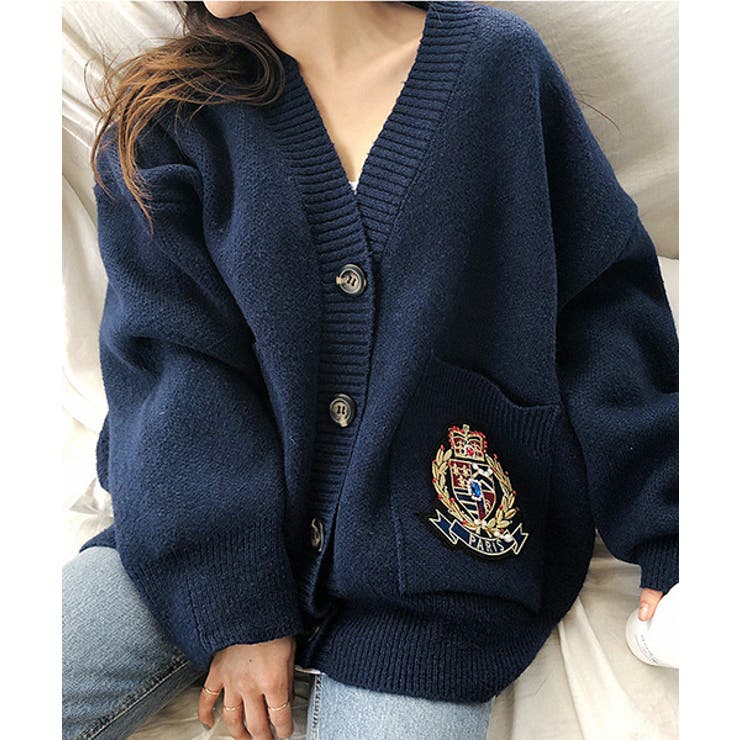 NANING9エンブレムニットカーディガン韓国 韓国ファッション