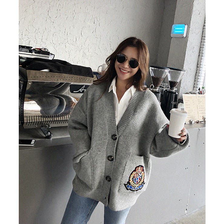 NANING9エンブレムニットカーディガン韓国 韓国ファッション