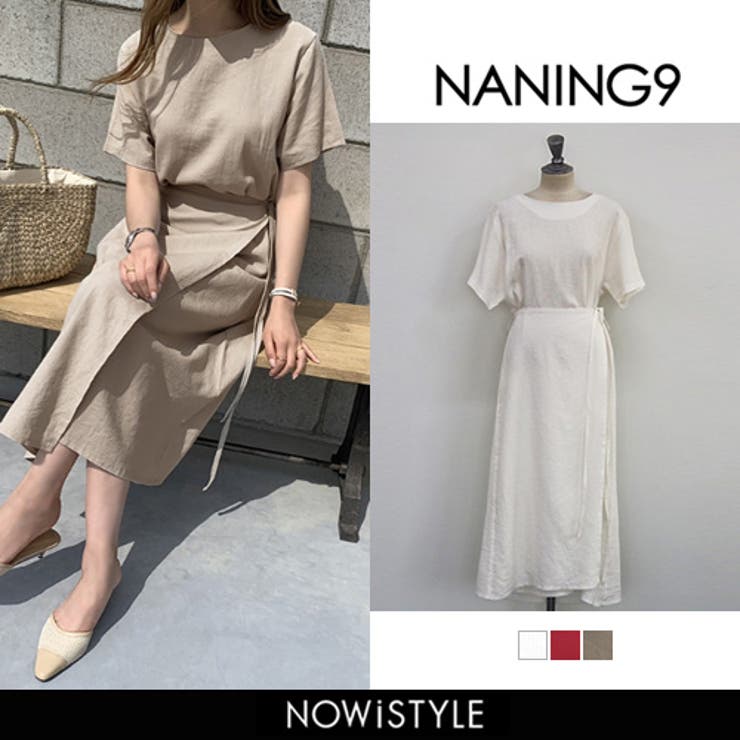 naning9ツーピース風リネンワンピース韓国 韓国ファッション リネンワンピース