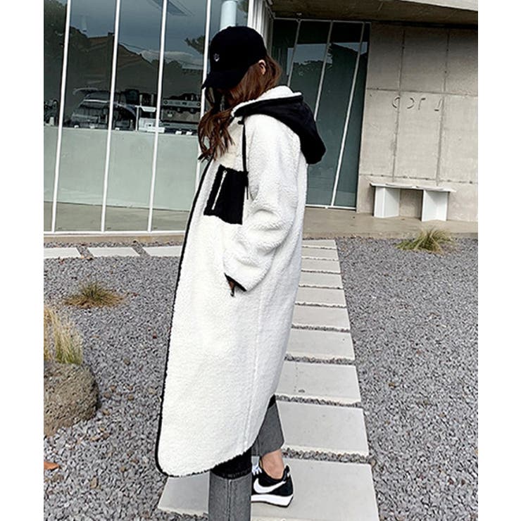 NANING9リバーシブルロングボアコート韓国 韓国ファッション ロング丈
