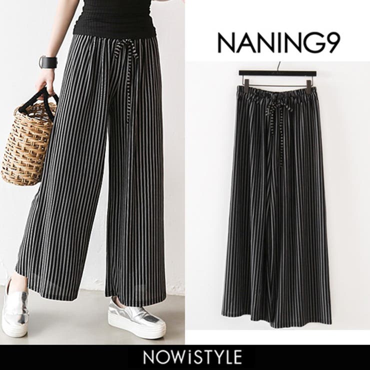 NANING9ストライプワイドパンツ 韓国 韓国ファッション[品番