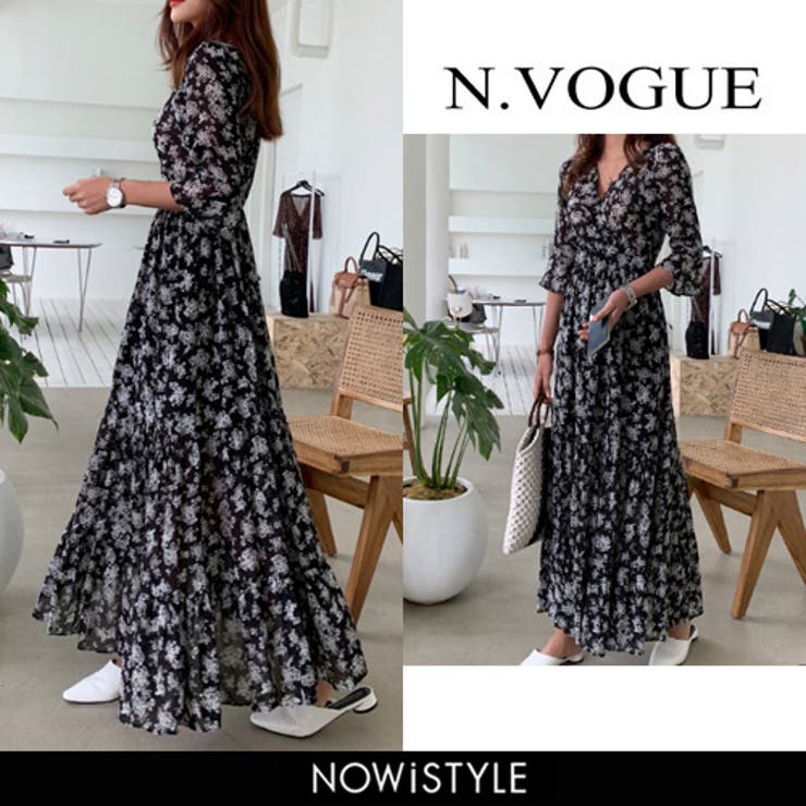 n vogue花柄マキシワンピース韓国 韓国ファッション