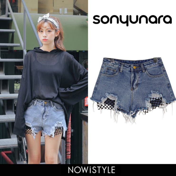 [ NERDY ]★25SS★韓国人気★WOMEN'S LACE SHORTS SONYUNARAあみあみショートデニム 韓国 韓国ファッション[品番