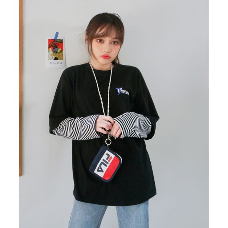 SONYUNARA重ね着ストライプTシャツ韓国 韓国ファッション ロンT