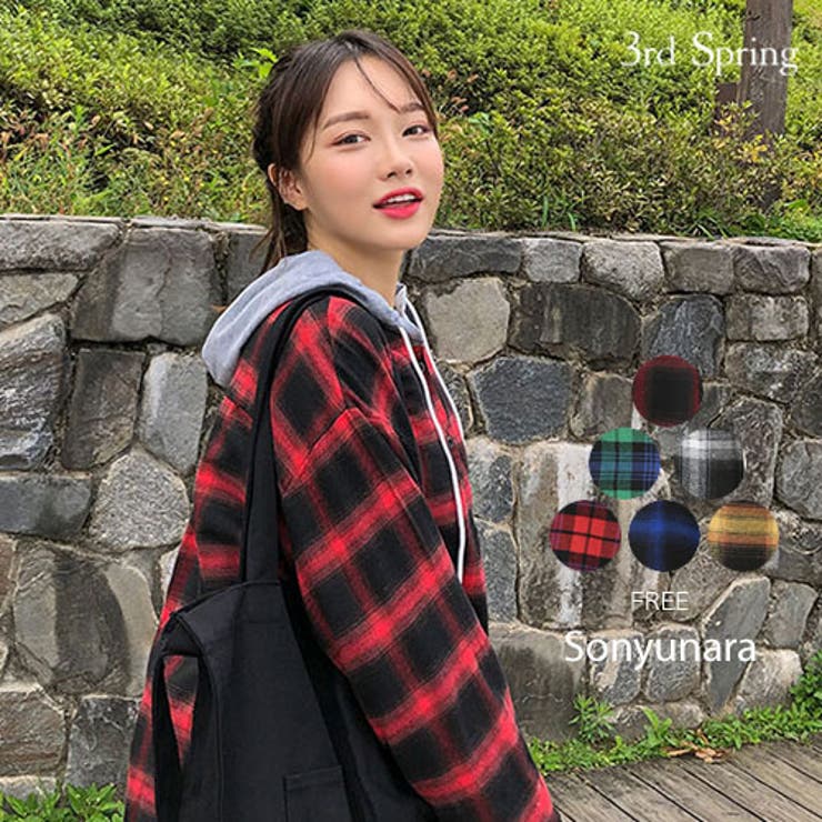 Ｒｏｅｎ風赤黒チェックフードジャンパー Roen風赤黒チェックフードジャンパー