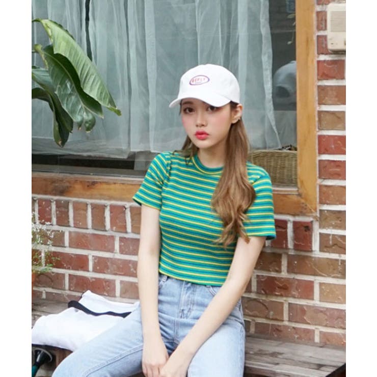 SONYUNARAOh babyクロップドボーダーTシャツ韓国 韓国