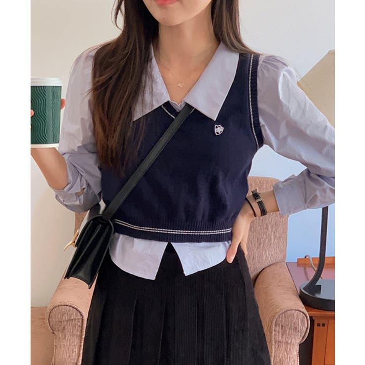 希少✨人気エンフォルド　SHIRT KNIT PULLOVER シャツ　ベスト ミックスシャギーフェザーニットベスト [C7403] - レディース