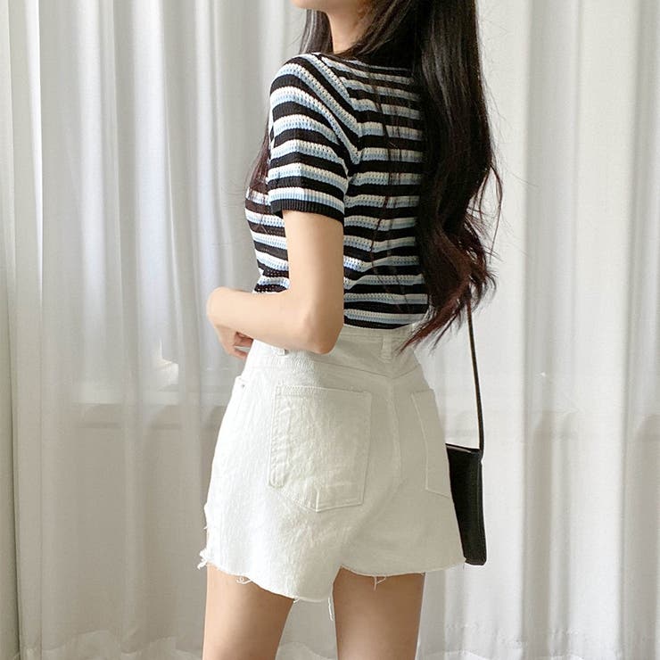 SONYUNARA(ソニョナラ)ストライプ半袖カーディガン[品番：NWIW0008590