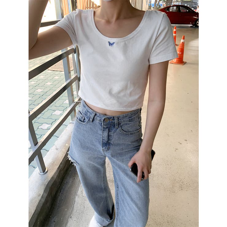 2024新作モデル CHUUバタフライちびTシャツ 韓国ファッション[品番 韓国 トップス