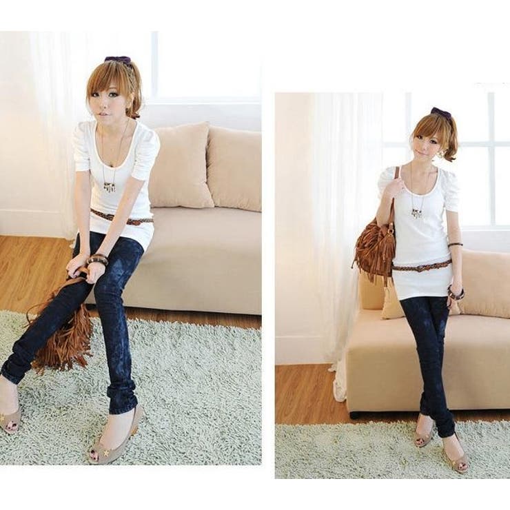 肌さわりよいパフ袖カットソー 半袖Tシャツ トップス | SLENDER | 詳細画像4 