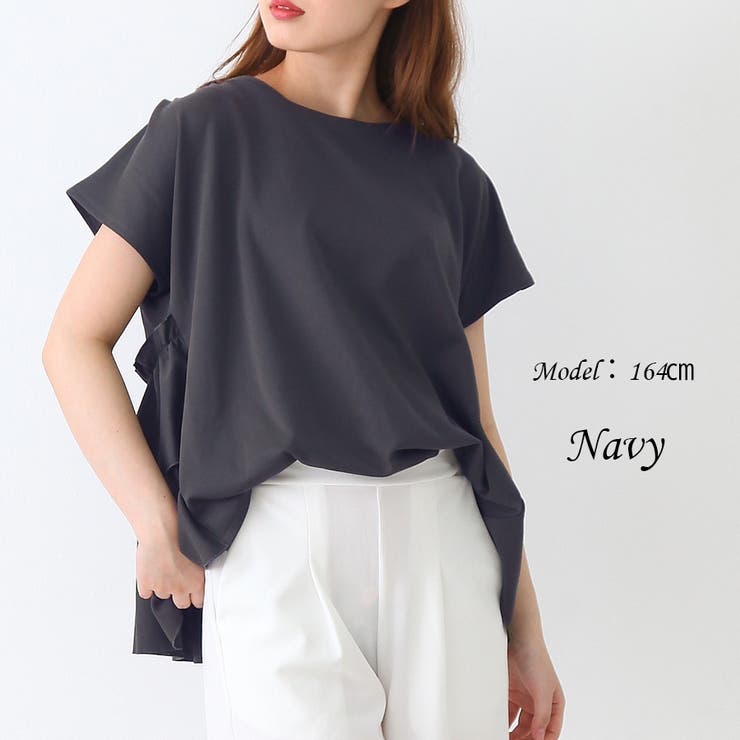 Y9418*ヨシエイナバ☆プリーツ☆フリル☆カットソー☆ブラウス☆ブラック☆13 KOEISTORE ブラウス レディース 春 夏 春夏 黒 フリル リボン