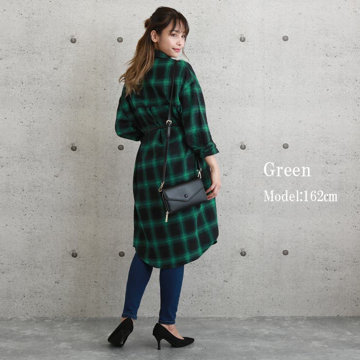チェック柄シャツワンピース ロングカーディガン 長袖[品番