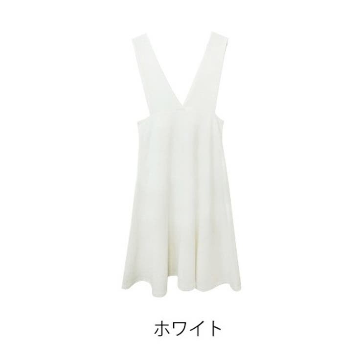 ホワイト | 深Vネックがトレンド感up！ジャンパースカートワンピース ゆったり 大きいサイズ | SLENDER