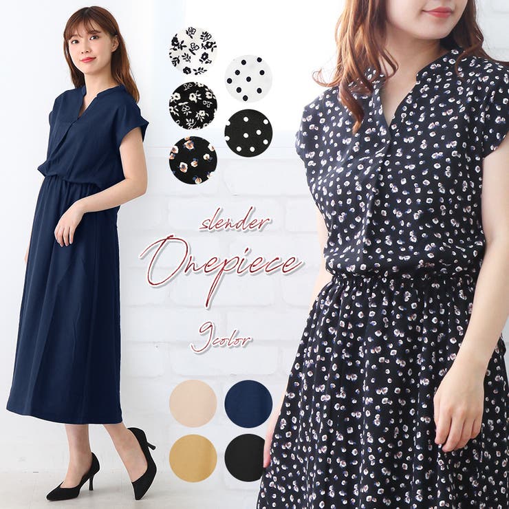 水玉 小花柄ｖネックワンピース ガーリー 品番 Xl Slender スレンダー のレディースファッション通販 Shoplist ショップリスト