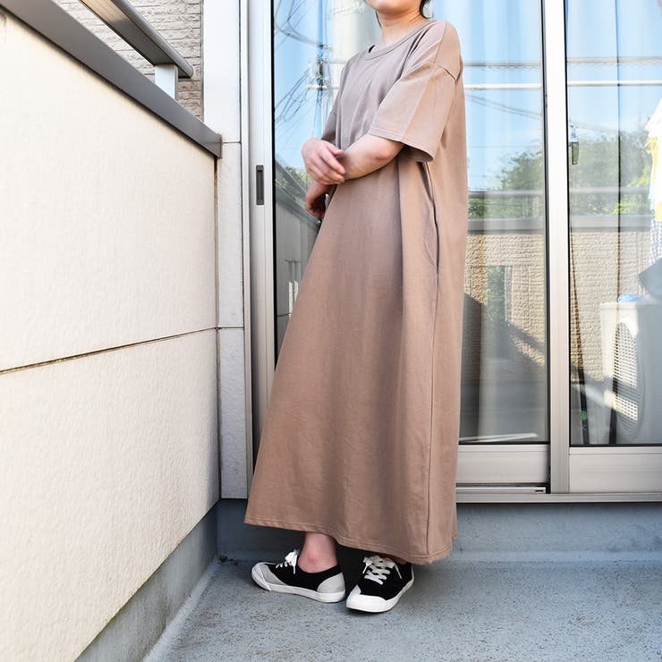 ポケット付きゆったりロング丈スウェットワンピース ビッグシルエットTシャツワンピ… | SLENDER | 詳細画像20 