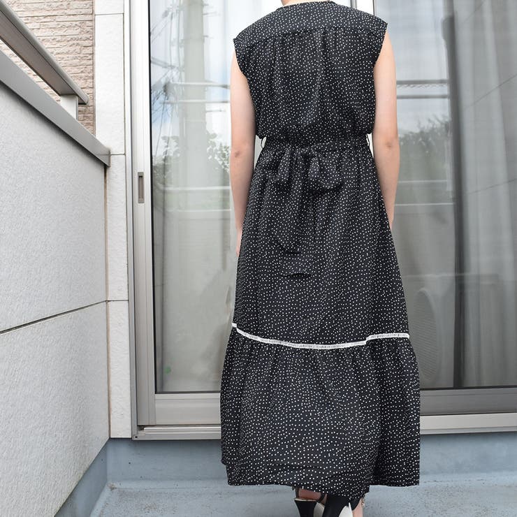 ラインレース ティアードドットワンピース 着やせ | SLENDER | 詳細画像4 