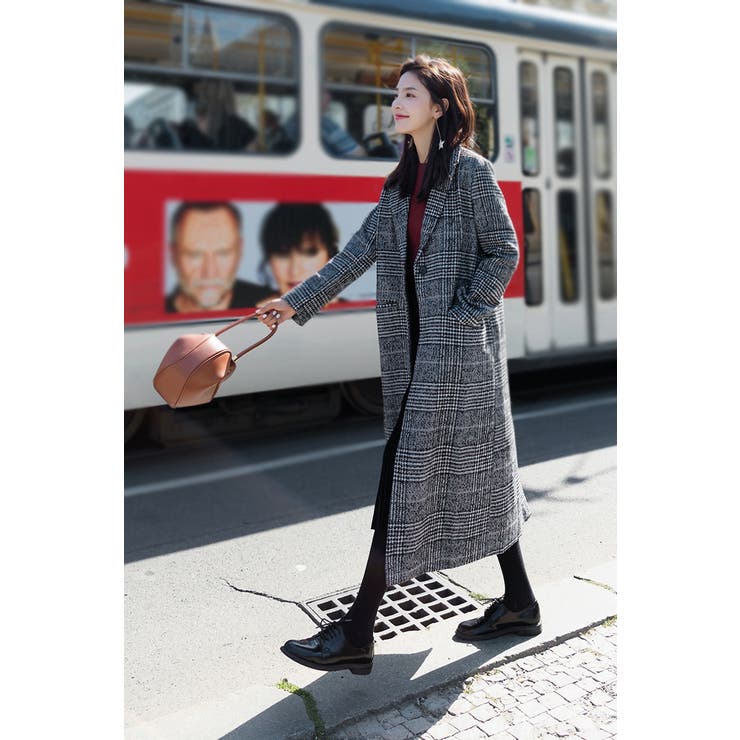 グレンチェックチェスターコート ロングコート ウールコート[品番