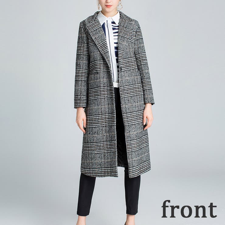 グレンチェックチェスターコート ロングコート ウールコート[品番