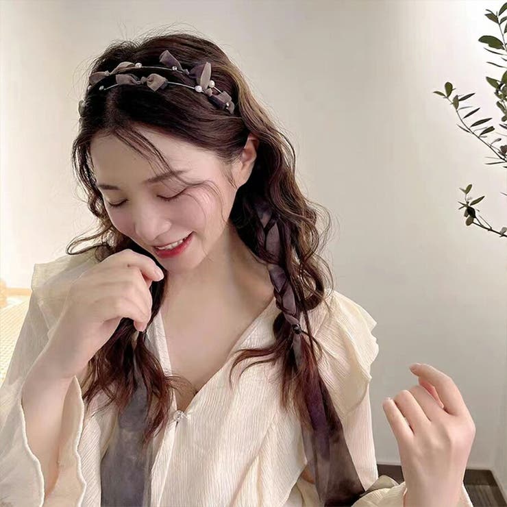 リボンカチューシャ リボン取り外し可能 ヘアアレンジ[品番