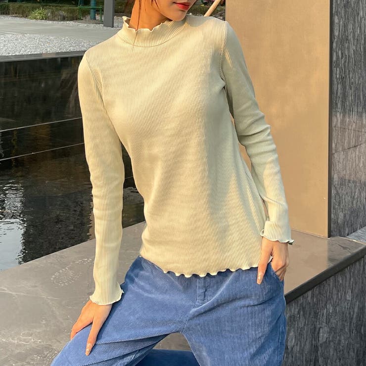 リブハイネックメロウトップス コットン100％ 綿100%[品番