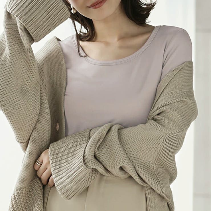 裏起毛Uネック長袖インナー 暖かいトップス 秋冬大活躍アイテム | SLENDER | 詳細画像4 