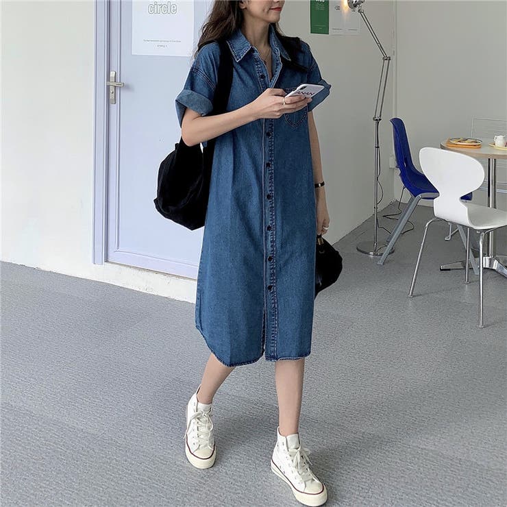 ロング デニム シャツワンピース[品番：XL000001953]｜SLENDER