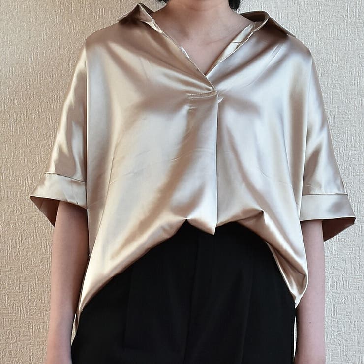 メタリックカラーブラウス オーバーサイズ ゴールド[品番:XL000002019