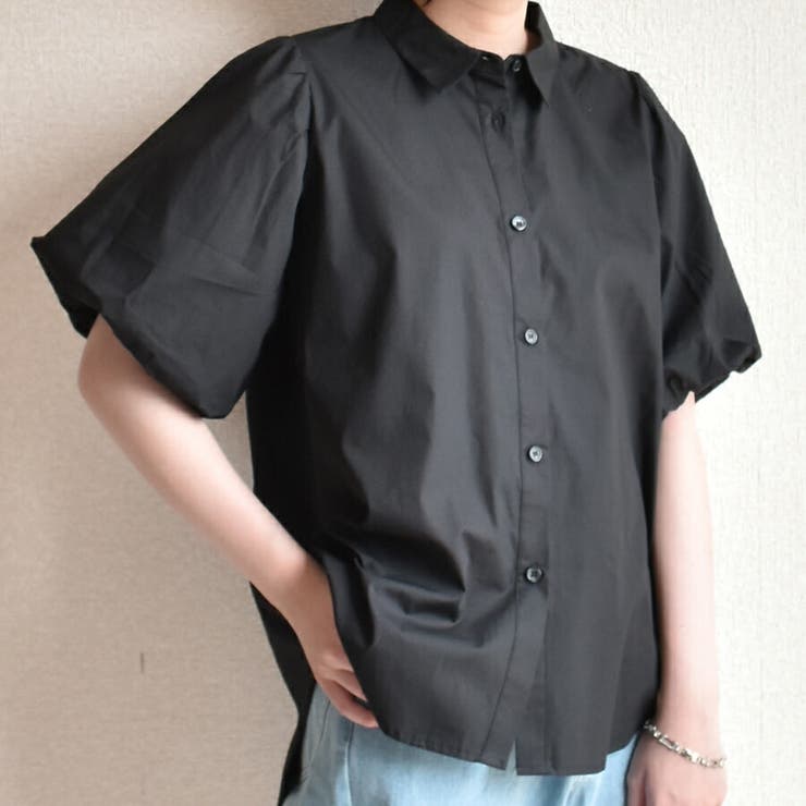 半袖バルーンスリーブブラウス シンプル 無地[品番：XL000002039
