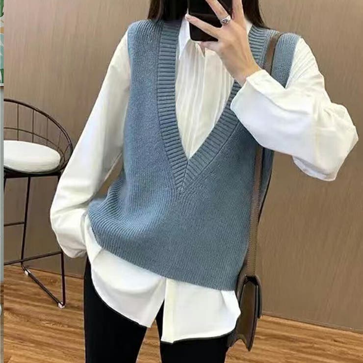 フロントタックシャツ シンプル 重ね着[品番：XL000002063