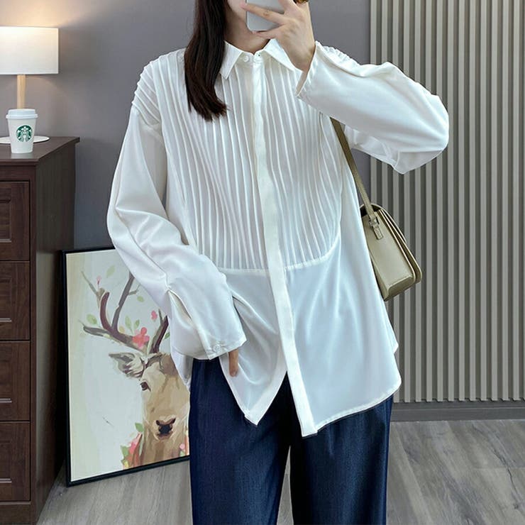 フロントタックシャツ シンプル 重ね着[品番:XL000002063 フロントタックシャツ シンプル 重ね着[品番:XL000002063