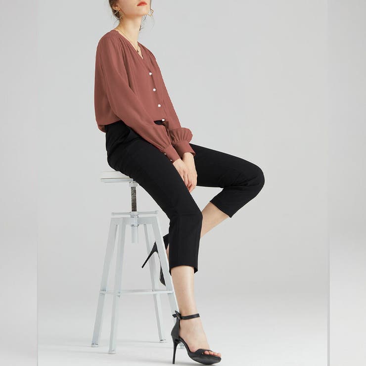 Vネックシャツブラウス オフィスカジュアル レディース | SLENDER | 詳細画像11 