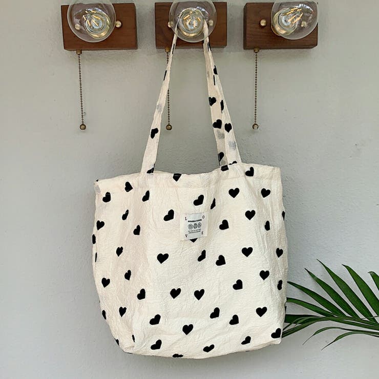 ホワイト | ハート柄サテン生地トートバッグ A4対応 軽量 | SLENDER