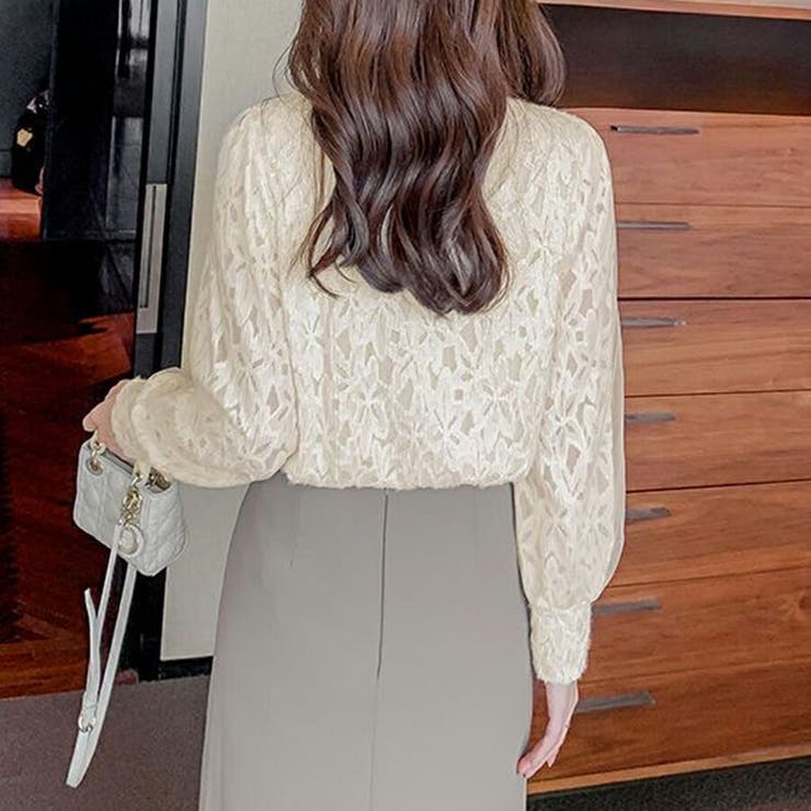 チャイナボタンフラワーレースカットソー 暖かい おしゃれ | SLENDER | 詳細画像7 