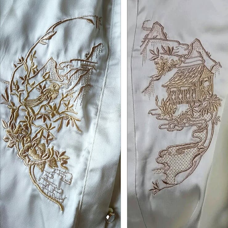 袖切り替え刺繍デザインシアーブラウス チャイナ風 個性的[品番